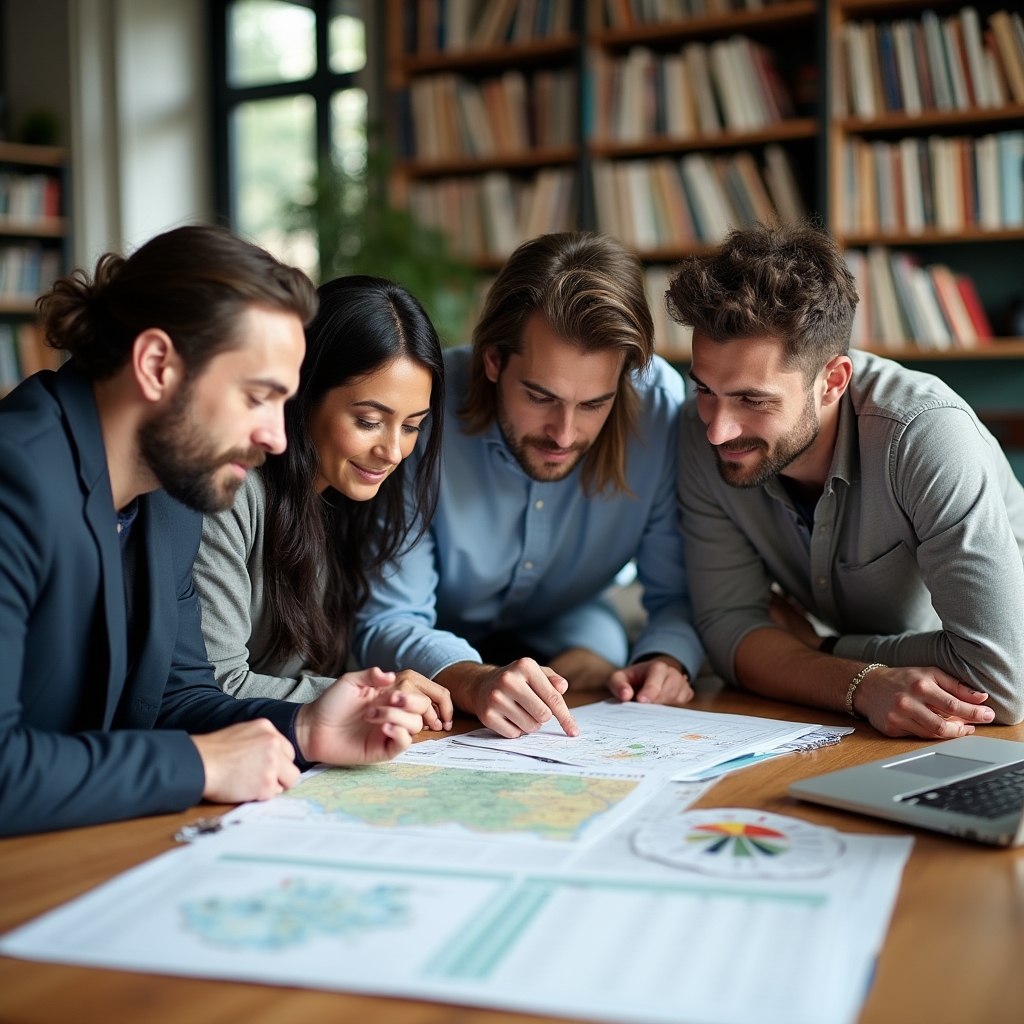 Kleine Gruppe plant ein Retreat-Wochenende am Tisch